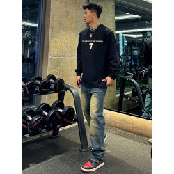 歐美式高街數字印花圓領長袖男秋季潮牌寬鬆重磅純棉情侶t恤上衣