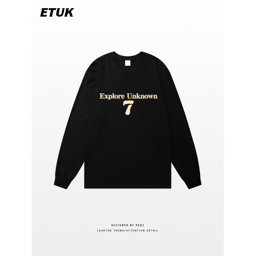 歐美式高街數字印花圓領長袖男秋季潮牌寬鬆重磅純棉情侶t恤上衣