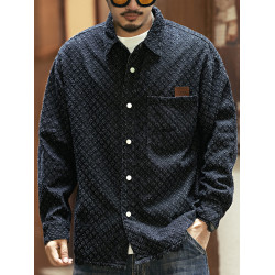 美式復古重磅格子襯衫男秋季潮牌寬鬆休閒勾花做舊流蘇襯衣男外套