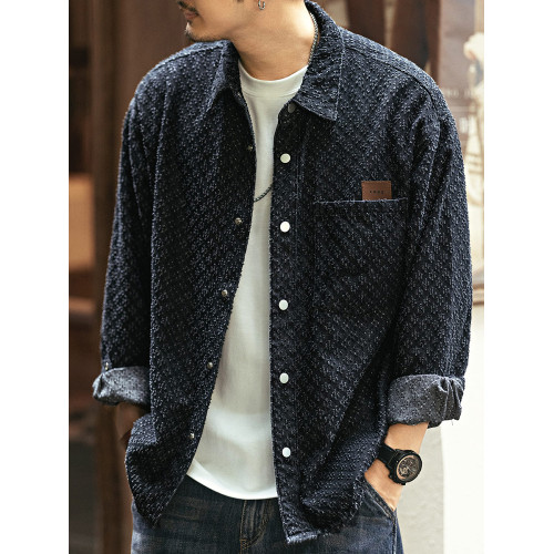 美式復古重磅格子襯衫男秋季潮牌寬鬆休閒勾花做舊流蘇襯衣男外套 美式復古重磅格子襯衫男秋季潮牌寬鬆休閒勾花做舊流蘇襯衣男外套