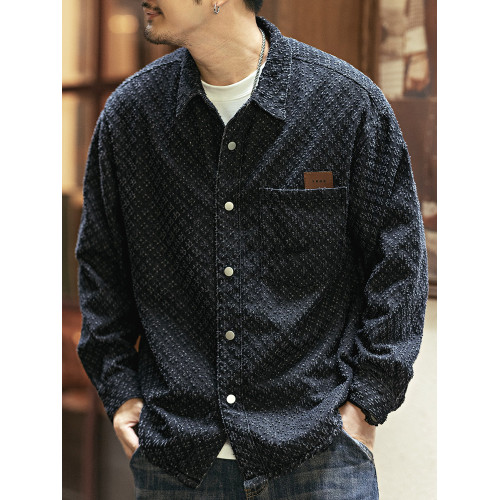 美式復古重磅格子襯衫男秋季潮牌寬鬆休閒勾花做舊流蘇襯衣男外套 美式復古重磅格子襯衫男秋季潮牌寬鬆休閒勾花做舊流蘇襯衣男外套