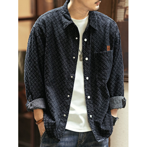 美式復古重磅格子襯衫男秋季潮牌寬鬆休閒勾花做舊流蘇襯衣男外套 美式復古重磅格子襯衫男秋季潮牌寬鬆休閒勾花做舊流蘇襯衣男外套