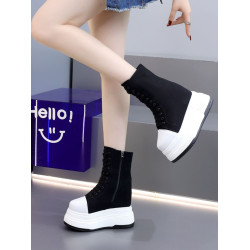 12公分隱形內增高女鞋小個子短靴子10CM松糕厚底馬丁靴女真皮單鞋