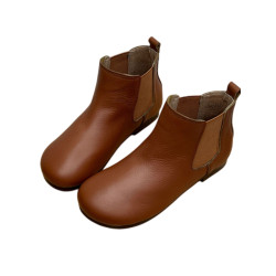 2025新款原創手工真皮復古短靴短筒文藝百搭女鞋圓頭平底休閒單靴