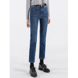 直筒牛仔褲女法式高腰薄絨2025春秋小個子九分褲菸琯褲法棍褲加絨