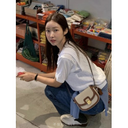 真皮馬鞍包女 斜背牛皮單肩包 韓國車靜媛同款半圓包定型包