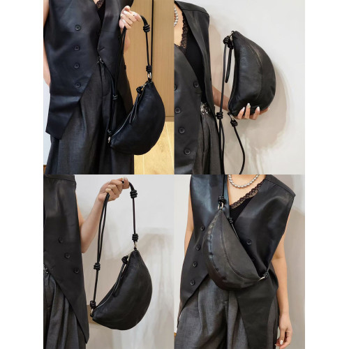 頭層羊皮小衆韓版牛角包真皮馬鞍包腋下半月包水壺包單肩斜後後背包女