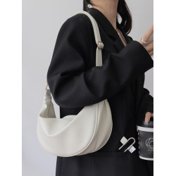 韓國自製軟皮馬鞍包斜背半圓形新月包女復古空氣感百搭小圓包女