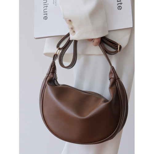 韓國自製軟皮馬鞍包斜背半圓形新月包女復古空氣感百搭小圓包女