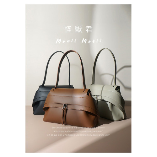 怪獸君小衆真皮腋下包時尚個性大嘴包斜後後背包女包包通勤單肩包牛皮