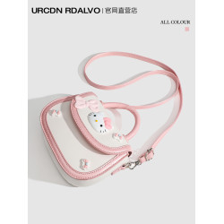 UR小衆可愛KT貓手提馬鞍包女2025新款粉色甜美通勤單肩斜背小方包