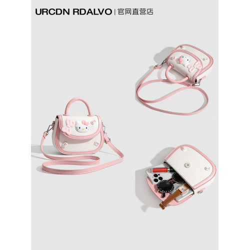 UR小衆可愛KT貓手提馬鞍包女2025新款粉色甜美通勤單肩斜背小方包
