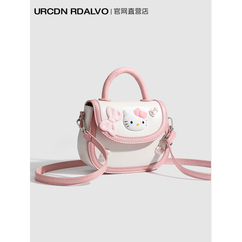UR小衆可愛KT貓手提馬鞍包女2025新款粉色甜美通勤單肩斜背小方包