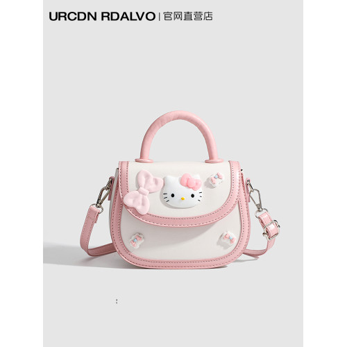 UR小衆可愛KT貓手提馬鞍包女2025新款粉色甜美通勤單肩斜背小方包