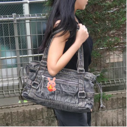 韓國Matin 牛仔包XU李松河同款kim單肩腋下包復古做舊托特包包女