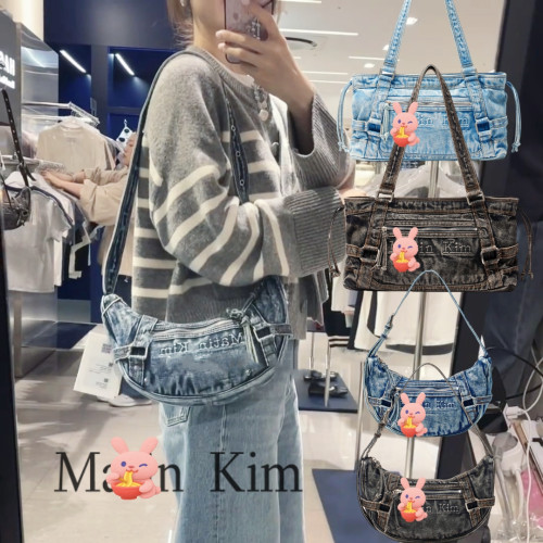韓國Matin 牛仔包XU李松河同款kim單肩腋下包復古做舊托特包包女