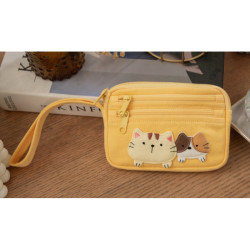 可愛啵啵貓咪 LB25-014 小零錢包多口袋收納包純棉布帆布卡片包