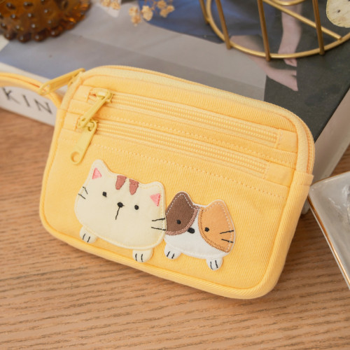 可愛啵啵貓咪 LB25-014 小零錢包多口袋收納包純棉布帆布卡片包