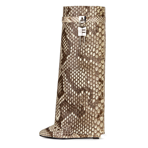 2023新款歐美秋冬新款鎖釦坡跟女士靴高跟尖頭一腳蹬女靴 2023新款歐美秋冬新款鎖釦坡跟女士靴高跟尖頭一腳蹬女靴