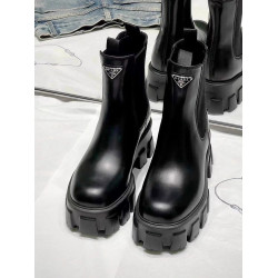 2025新款P家三角標馬丁靴女真皮粗跟厚底增高切爾西靴中筒短靴子