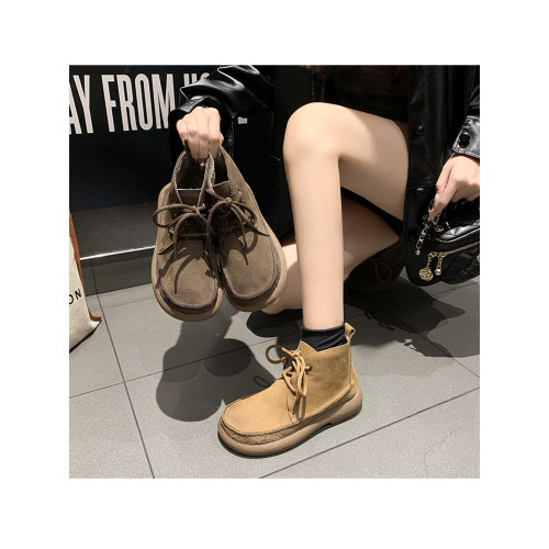 馬丁靴女2026秋冬新款復古系帶百搭休閒鞋英倫風加絨軟平底短靴