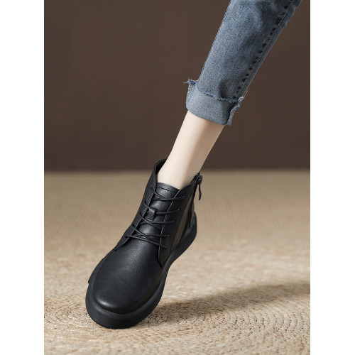 真皮馬丁靴女軟底軟面復古短靴2024秋冬新款女靴加絨保暖短筒棉鞋 真皮馬丁靴女軟底軟面復古短靴2024秋冬新款女靴加絨保暖短筒棉鞋