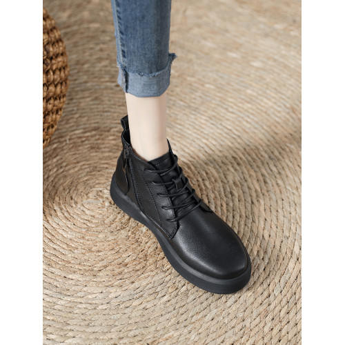 真皮馬丁靴女軟底軟面復古短靴2024秋冬新款女靴加絨保暖短筒棉鞋 真皮馬丁靴女軟底軟面復古短靴2024秋冬新款女靴加絨保暖短筒棉鞋