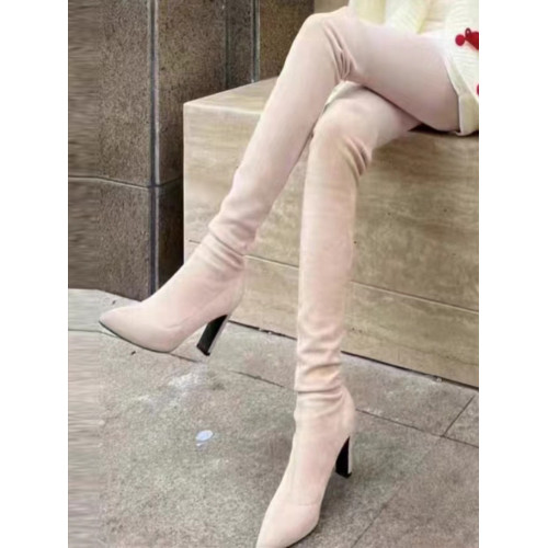 高跟長筒靴女2025年新款瘦瘦靴粗跟過膝長靴顯瘦小個子高筒彈力靴