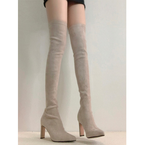 高跟長筒靴女2025年新款瘦瘦靴粗跟過膝長靴顯瘦小個子高筒彈力靴