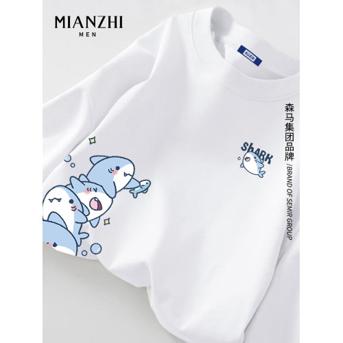 棉致小鯊魚淡藍色長袖t恤男春秋卡通青少年大碼寬鬆潮牌情侶上衣 棉致小鯊魚淡藍色長袖t恤男春秋卡通青少年大碼寬鬆潮牌情侶上衣