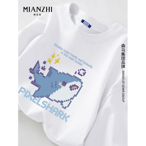 棉致小鯊魚淡藍色長袖t恤男春秋卡通青少年大碼寬鬆潮牌情侶上衣 棉致小鯊魚淡藍色長袖t恤男春秋卡通青少年大碼寬鬆潮牌情侶上衣