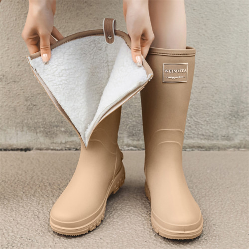 日系高筒雨鞋女款冬季時尚外穿雨靴防滑防水女士加絨保暖水鞋膠鞋