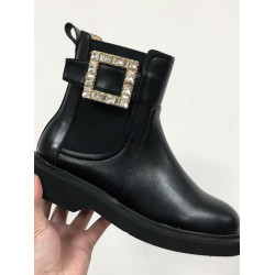 2025新款秋瘦瘦短筒靴黑色百搭RV方釦鑽石釦英倫風切爾西彈力短靴