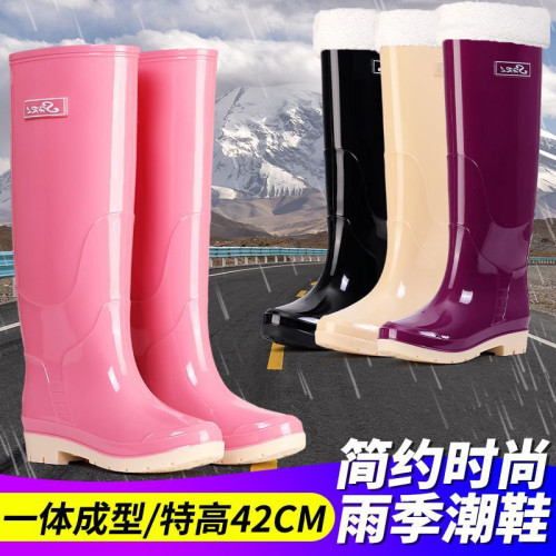 高筒女士加絨防滑水鞋雨鞋雨靴膠鞋耐磨防水水靴時尚成人套鞋保暖