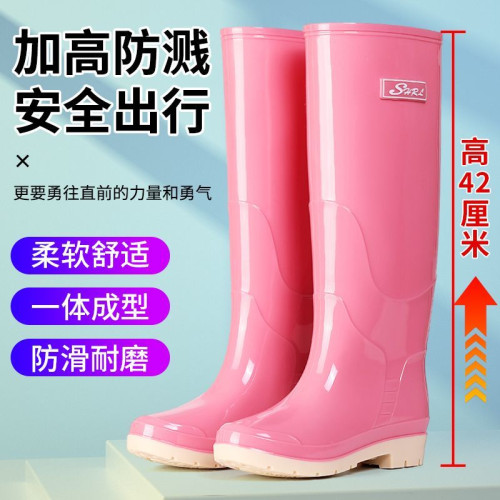 高筒女士加絨防滑水鞋雨鞋雨靴膠鞋耐磨防水水靴時尚成人套鞋保暖