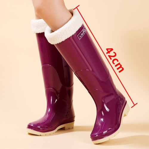高筒女士加絨防滑水鞋雨鞋雨靴膠鞋耐磨防水水靴時尚成人套鞋保暖