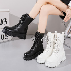 中筒馬丁靴男女cos增高鞋10公分厚底英倫風機車系帶騎士靴子大碼