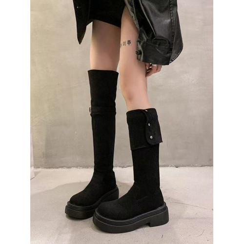 兩穿繙折厚底長筒靴子女2025年秋冬季新款粗跟騎士靴春秋款 兩穿繙折厚底長筒靴子女2025年秋冬季新款粗跟騎士靴春秋款