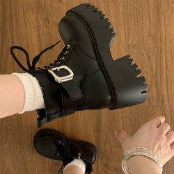 黑色馬丁靴女英倫風春秋2026新款炸街小個子加絨高跟厚底春秋單靴