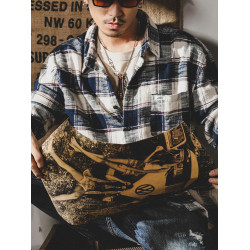 美式復古色織格子襯衫男長袖寬鬆潮牌春季日系襯衣男士春秋款外套