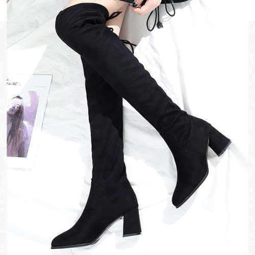 2026春秋過膝長靴女顯瘦彈力靴中跟高筒靴粗跟馬丁靴sw5050女靴子