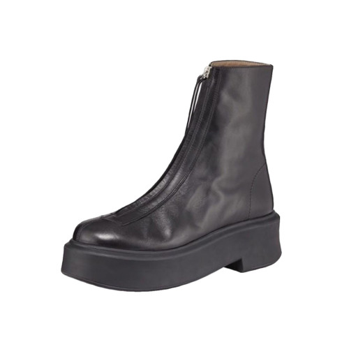 劉雯同款厚底真皮前拉鍊馬丁靴英倫風顯瘦增高松糕底切爾西短靴女