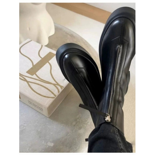 劉雯同款厚底真皮前拉鍊馬丁靴英倫風顯瘦增高松糕底切爾西短靴女