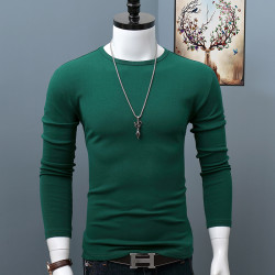 秋冬季純棉圓領長袖t恤男士大碼修身純色簡約內搭打底衫青年秋衣