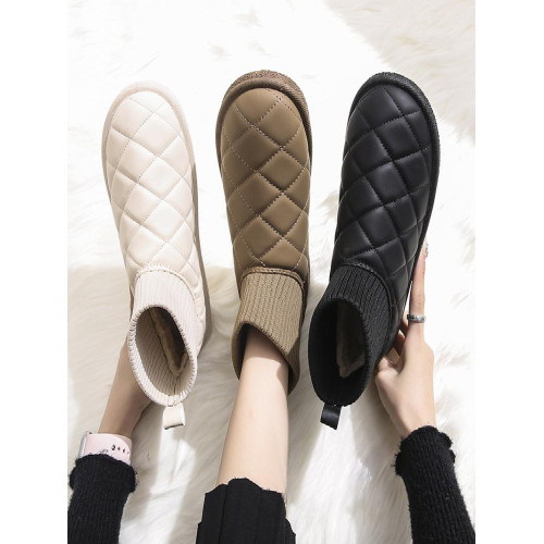 2025新款雪地靴女冬季厚底加絨保暖棉鞋彈力短筒襪子靴針織防水靴