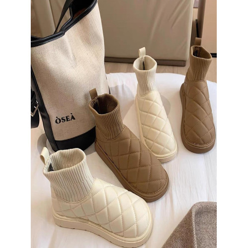 2025新款雪地靴女冬季厚底加絨保暖棉鞋彈力短筒襪子靴針織防水靴