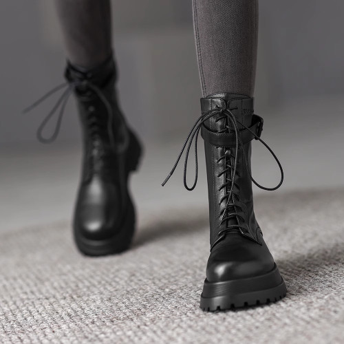 圓頭厚底中筒靴增高英倫風機車馬丁靴女款2026新款騎士靴系帶短靴 圓頭厚底中筒靴增高英倫風機車馬丁靴女款2026新款騎士靴系帶短靴