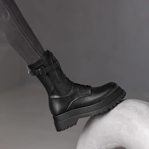 圓頭厚底中筒靴增高英倫風機車馬丁靴女款2026新款騎士靴系帶短靴 圓頭厚底中筒靴增高英倫風機車馬丁靴女款2026新款騎士靴系帶短靴