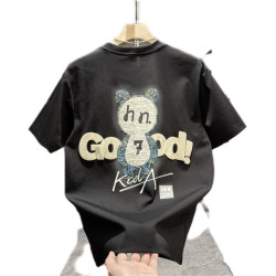 夏季男士時尚休閒圓領短袖T恤男發泡印花打底衫潮流個性刺綉半袖