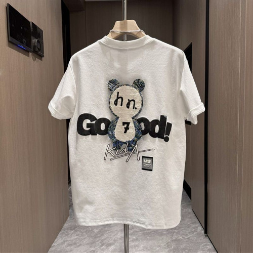 夏季男士時尚休閒圓領短袖T恤男發泡印花打底衫潮流個性刺綉半袖